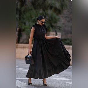 MARIELLE Almelo Martinique Black Elegant Ruffle Maxi Dress New With Tags